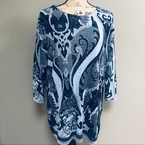 Chico’s Shimmery Blue & Silver Tunic Sweater